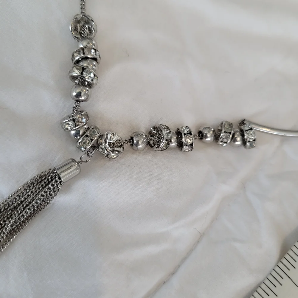 Unusual Silvertone Bolero-Rodeo choker with Long tassle Tail